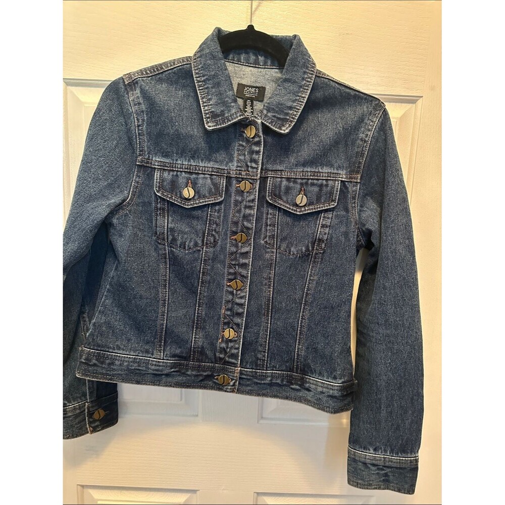 Jones New York 100% Cotton Dark Blue Denim Jacket with Button Front Size Small